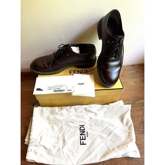 Fendi Men\'s Brown & Green Leather Lace-Up Shoes Size 10 In Original Box main image 8
